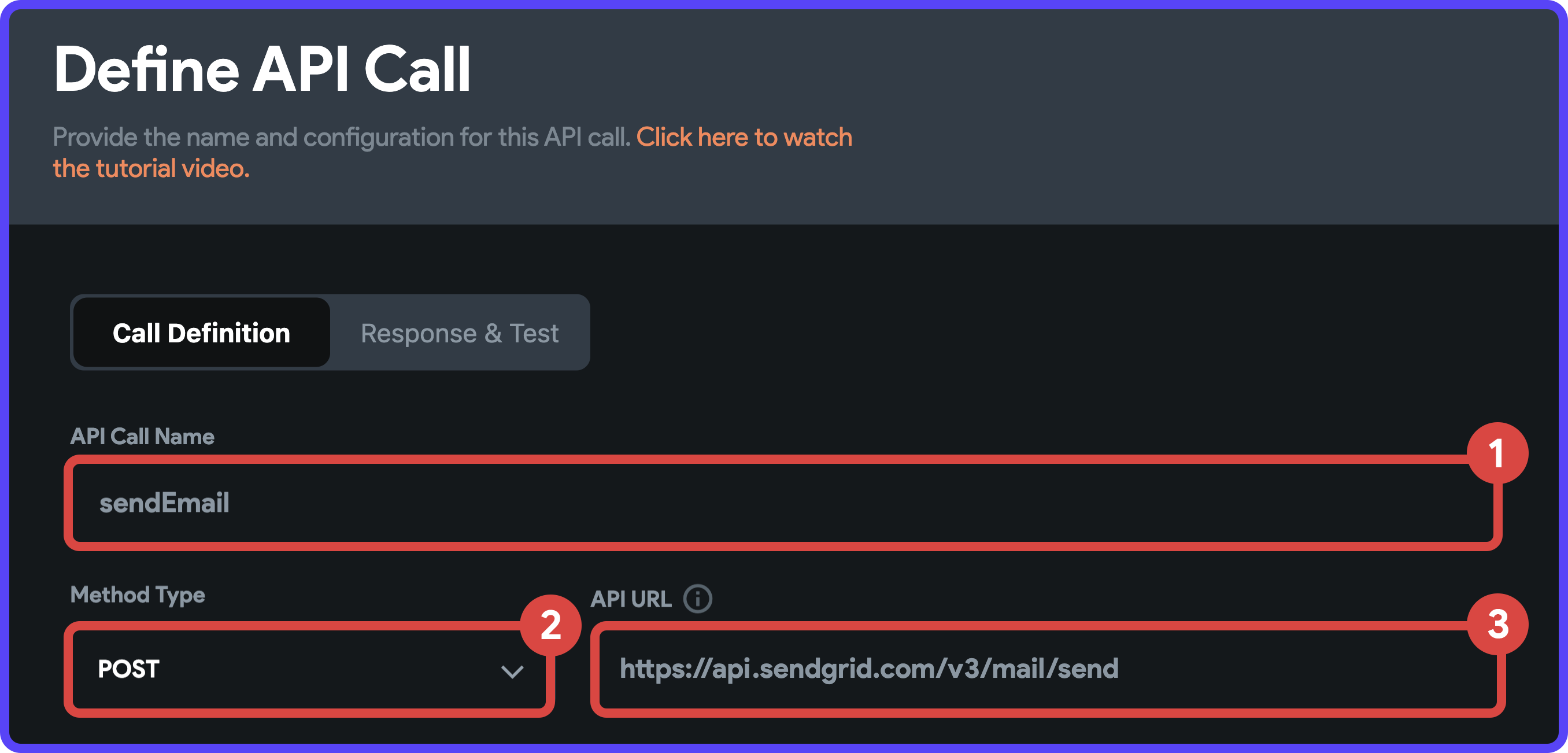 Adding an API Call by entering the respective values in the fields