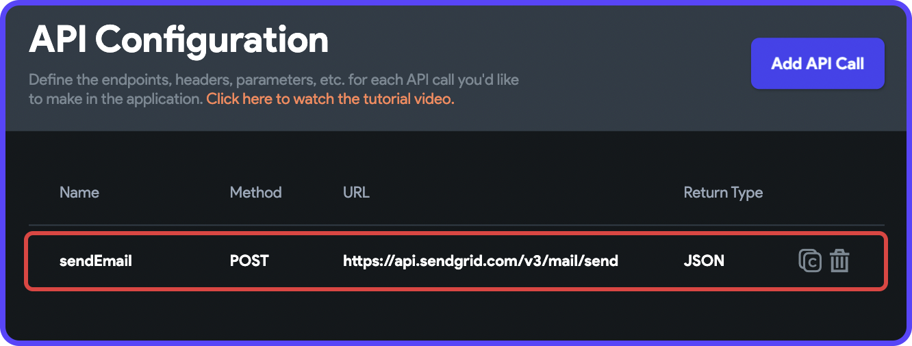 Newly added send email API call is highlighted