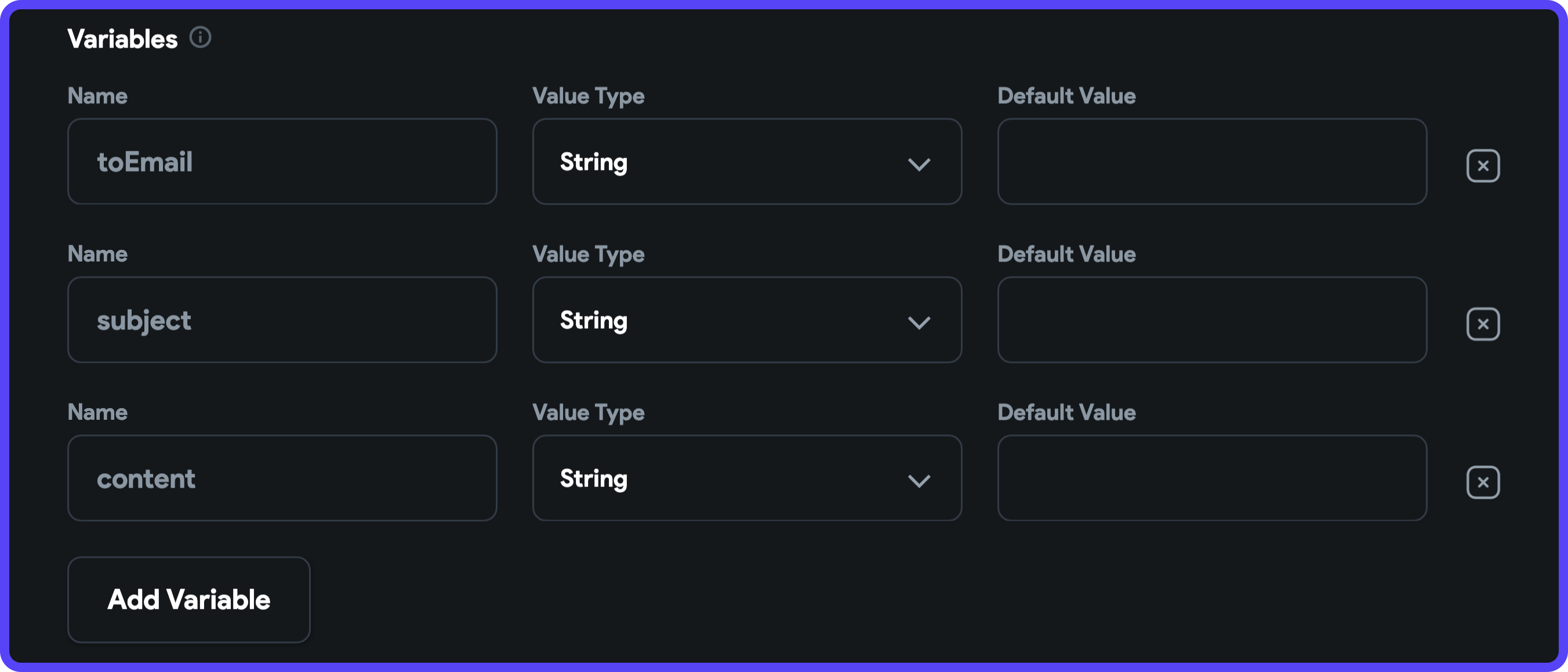 Showing the varibles that are to be defined for the API Call