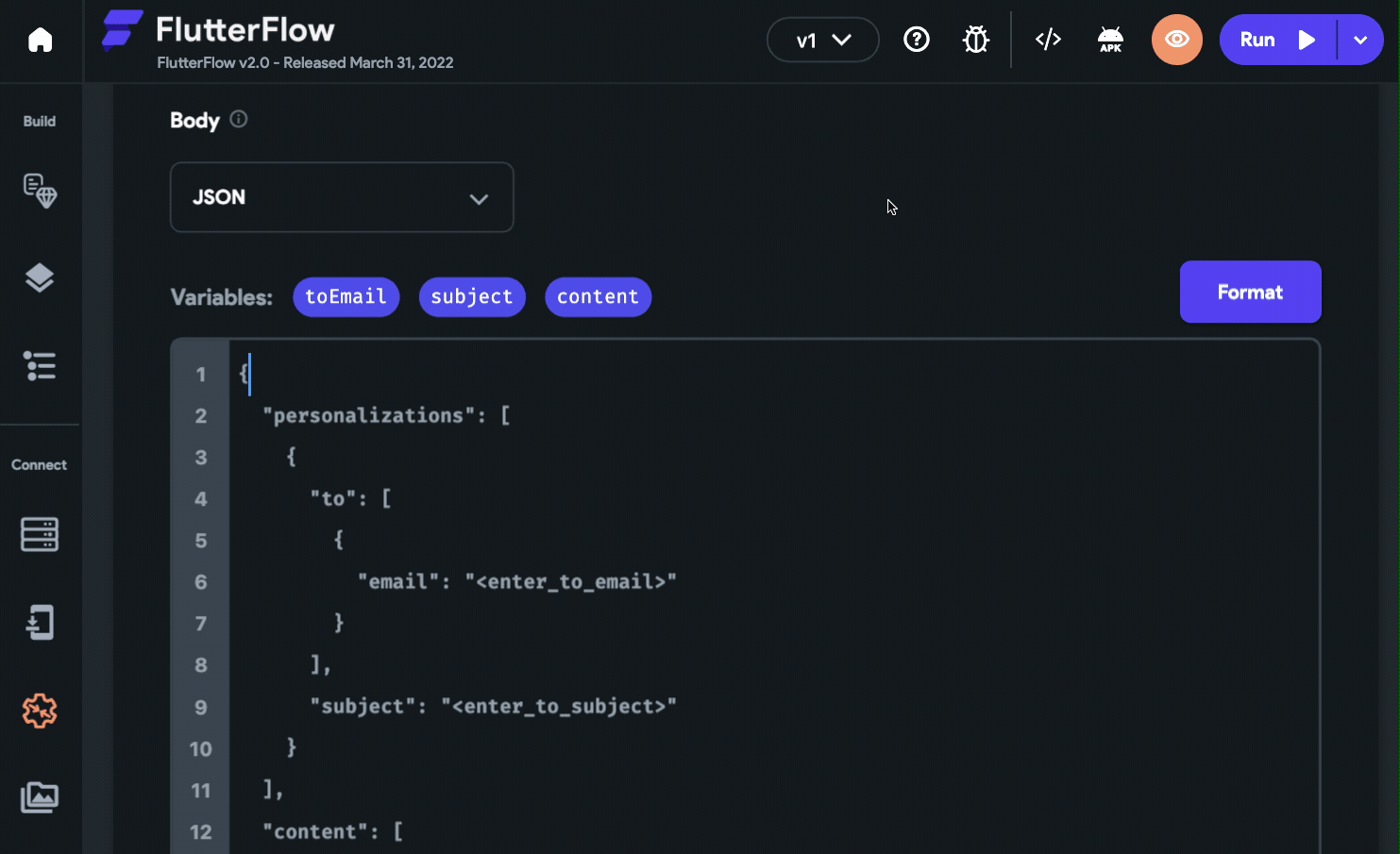 Using the variables inside the JSON by dragging and dropping them to respective places