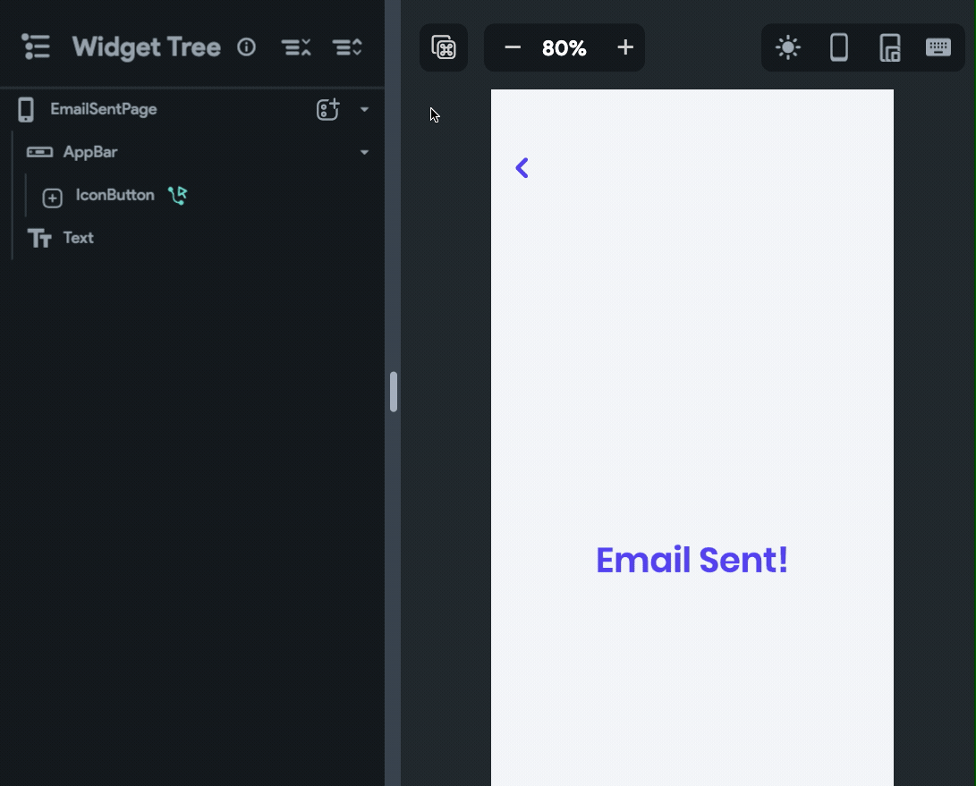 Widget Tree for the EmailSentPage on FlutterFlow