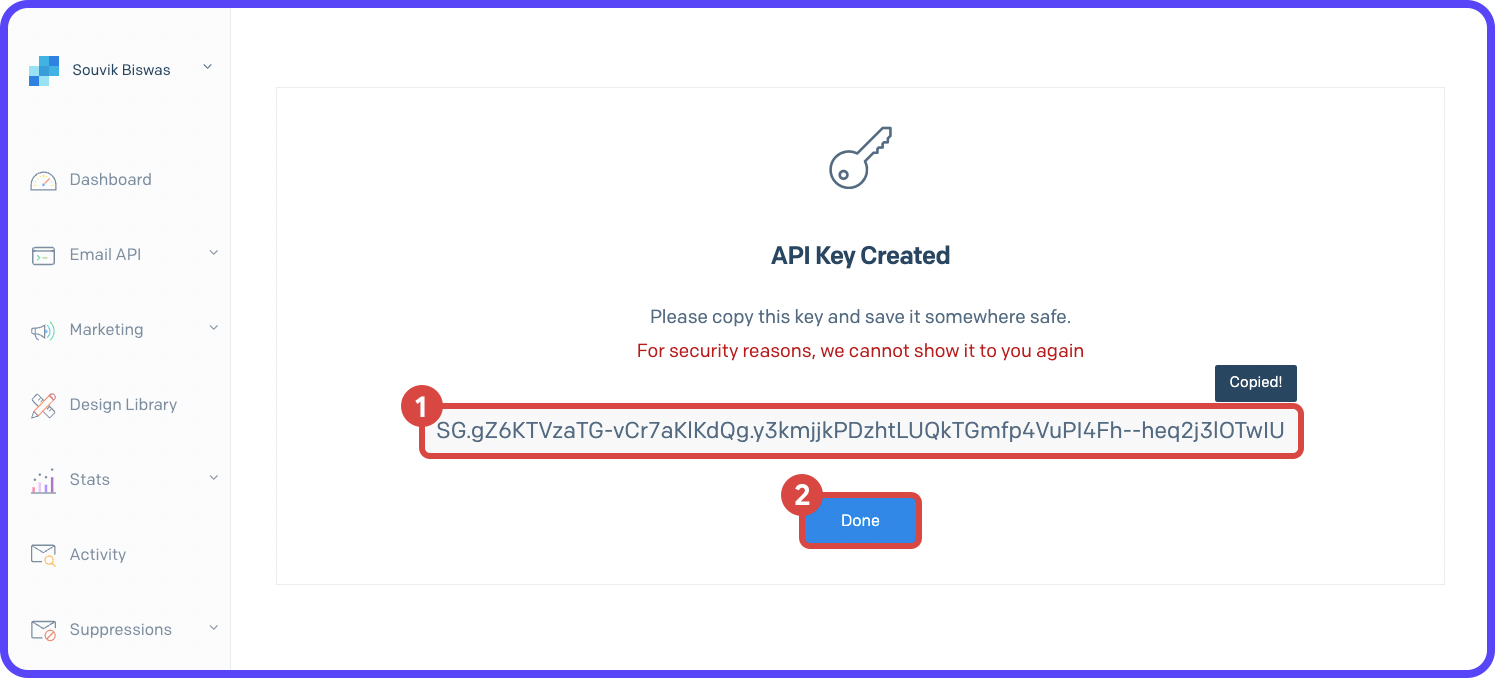 Copying the generated API Key