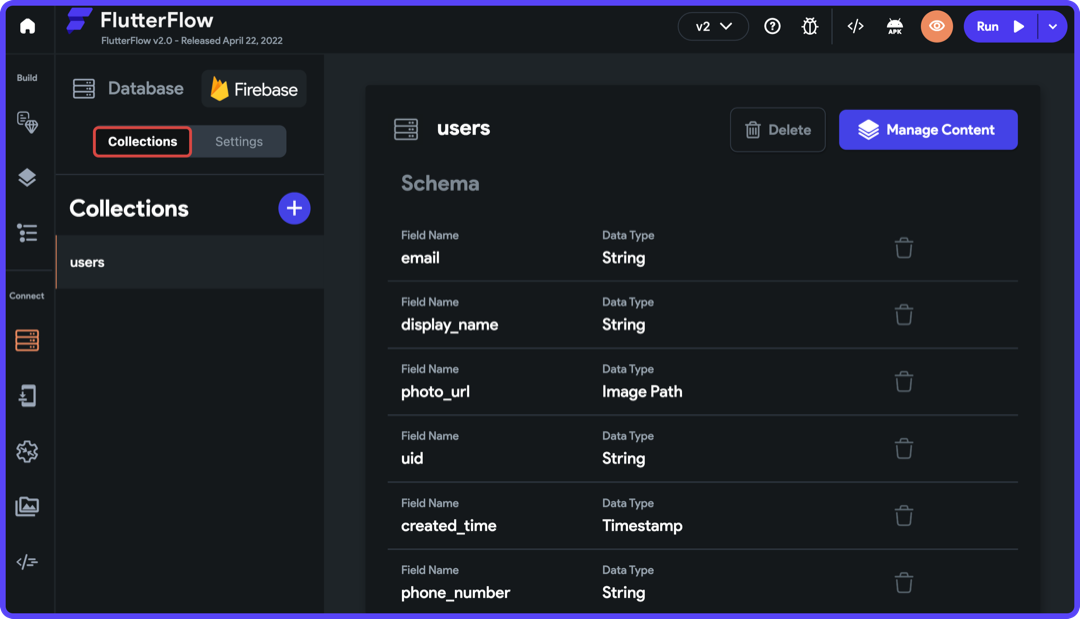 Users collection wih the generated fields