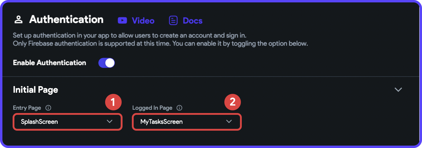 Setting Entry Page and the Logged In Page on the FlutterFlow Authentication page