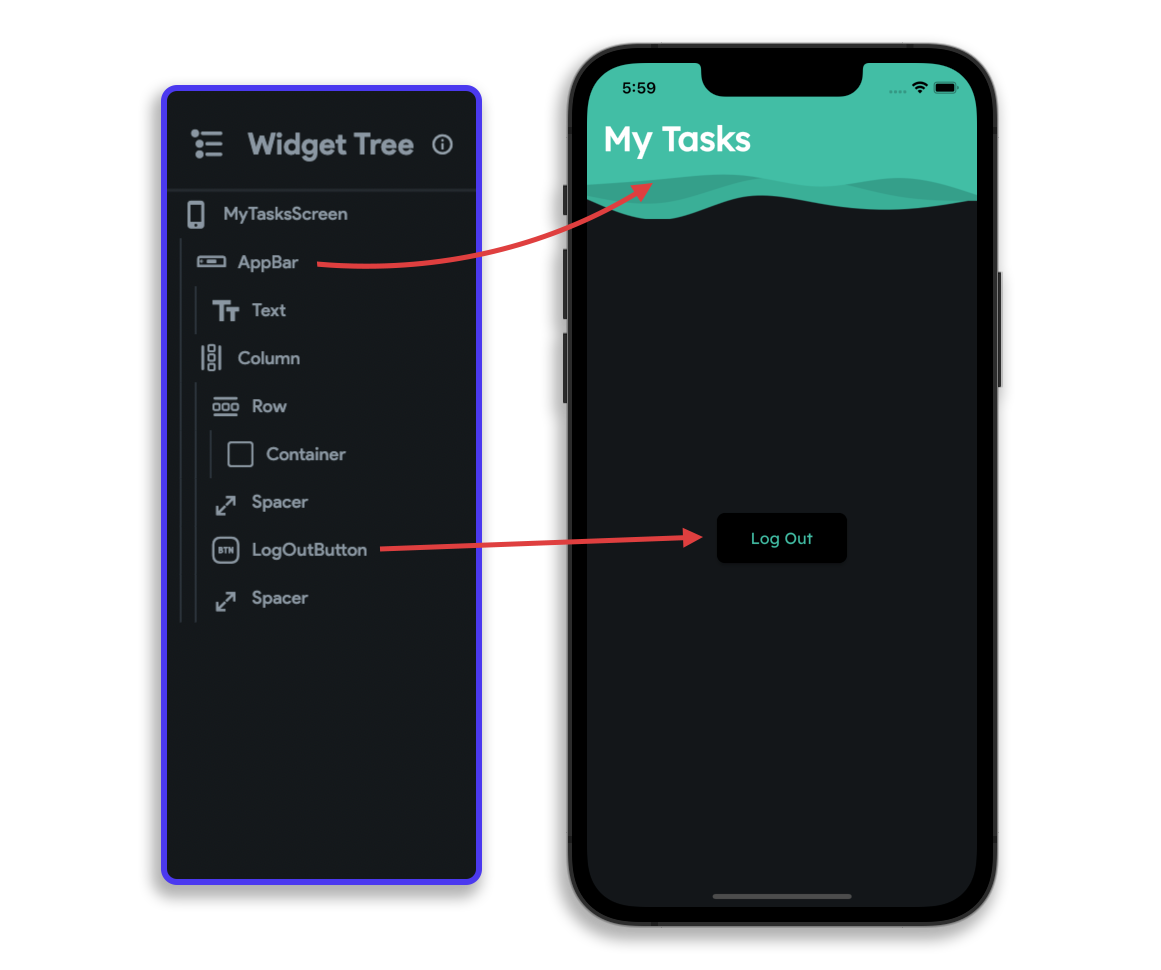 Widget Tree of the My Task Screen along with its user interface