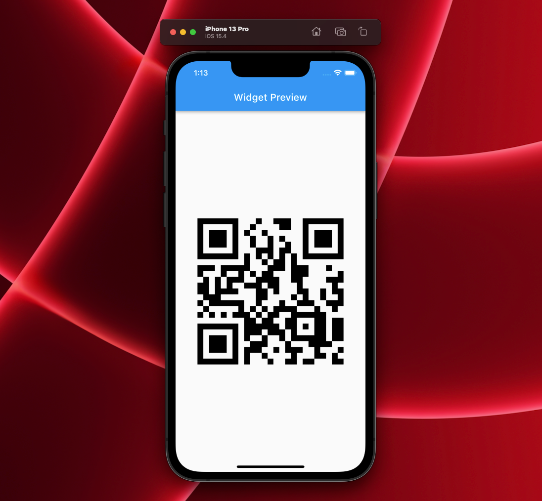 Simple QR code widget running on an iOS Simulator