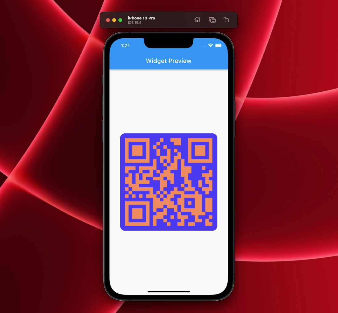 Customized QR code widget running on an iOS Simulator