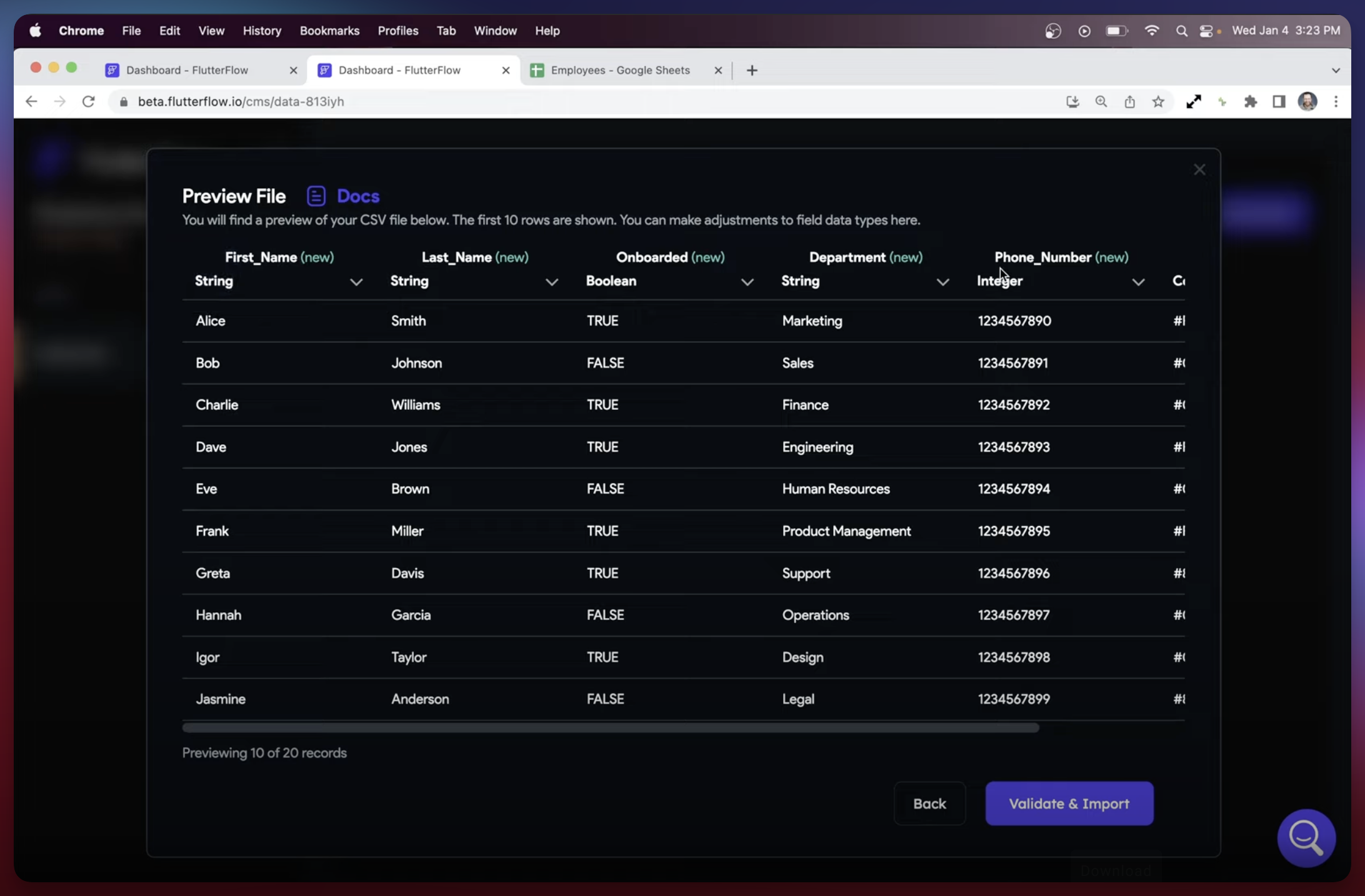 Preview the data to make sure the field types are correct